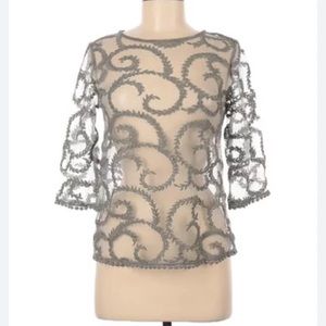 NWOT SUNDANCE GRAY FLORAL SHEER TOP